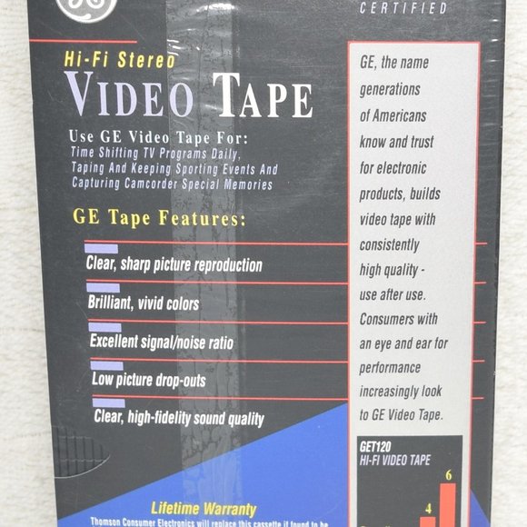 SEALED GE Hi-Fi Stereo T-120 VHS Movies Blank Video Tape 6 Hour Premium Vintage - Picture 4 of 7